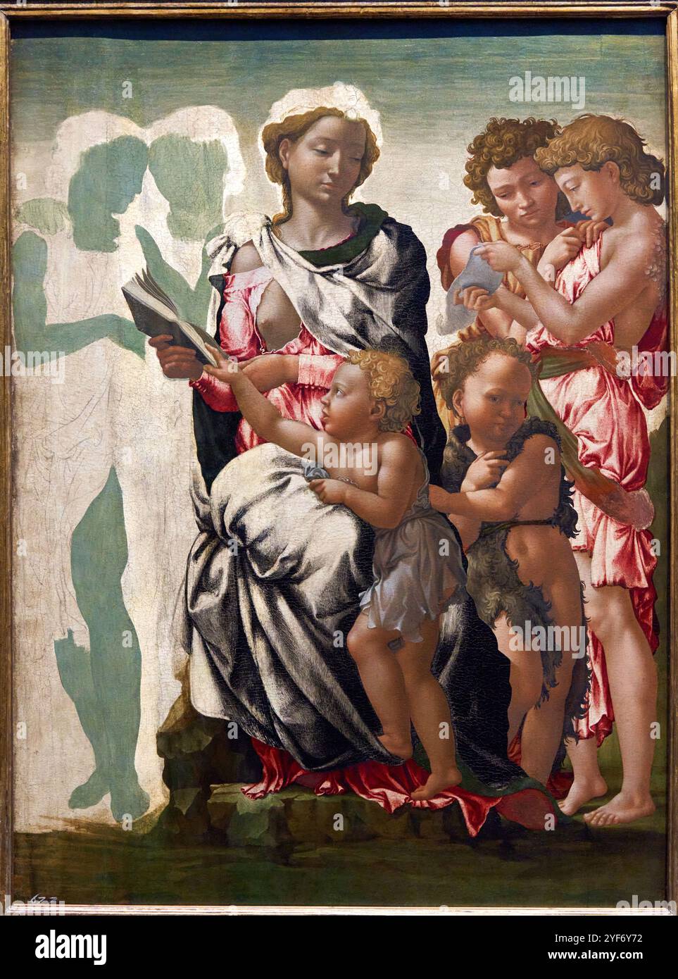 La Madonna di Manchester, intorno al 1497, forse già nel 1494, Michelangelo (1475-1564), la National Gallery, Londra, Regno Unito. Foto Stock