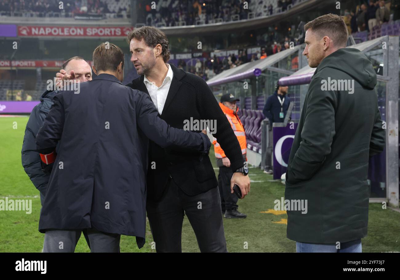 Bruxelles, Belgio. 3 novembre 2024. Il capo-allenatore dell'Anderlecht David Hubert, il direttore sportivo dell'Anderlecht Olivier Renard e Jan Vertonghen dell'Anderlecht nella foto dopo una partita di calcio tra l'Anderlecht e il KV Kortrijk, domenica 03 novembre 2024 a Bruxelles, partita del giorno 13 della stagione 2024-2025 della prima divisione del campionato belga "Jupiler Pro League". BELGA PHOTO VIRGINIE LEFOUR credito: Belga News Agency/Alamy Live News Foto Stock