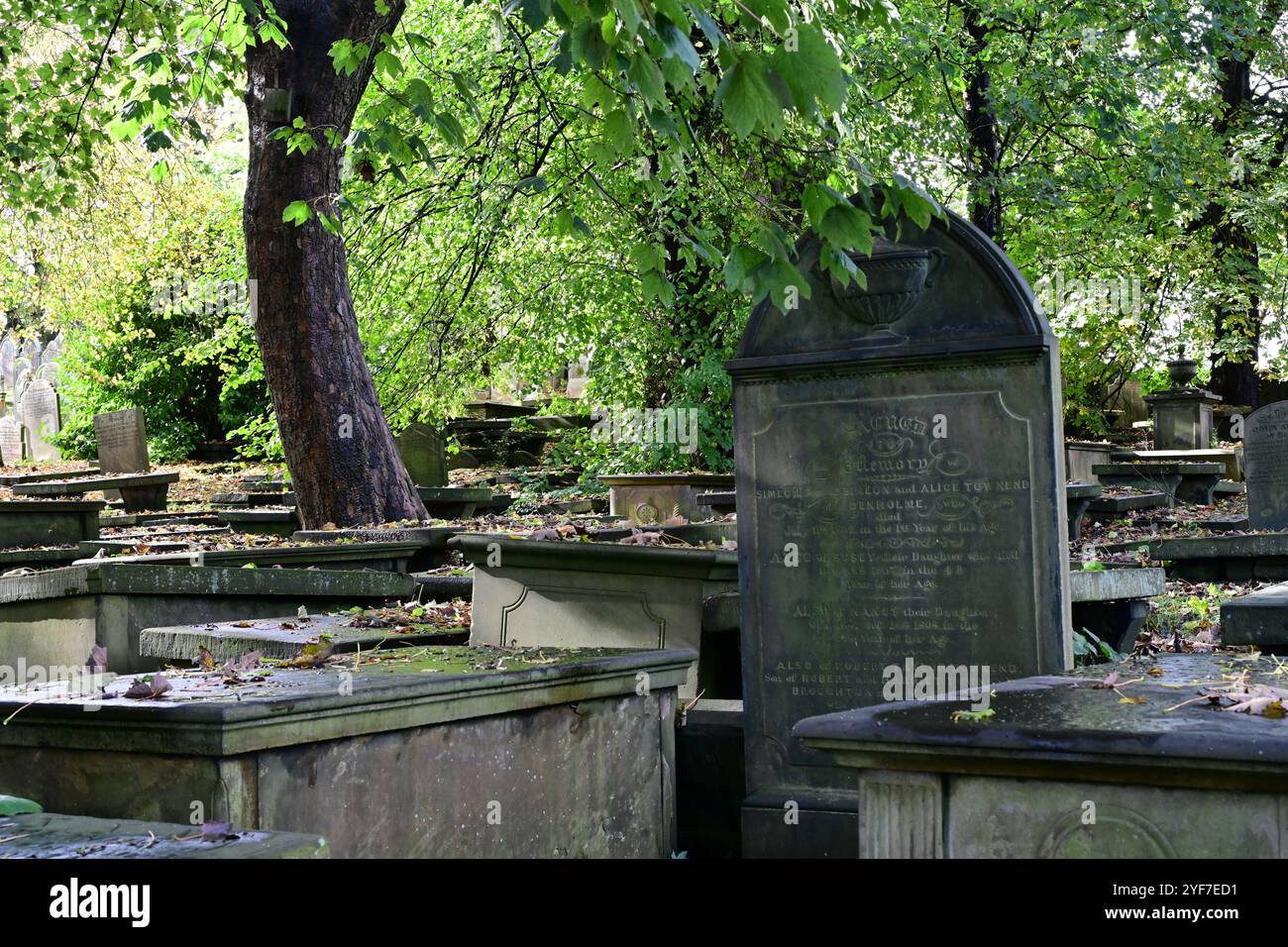 Colori autunnali nel cimitero di Haworth, West Yorkshire Foto Stock