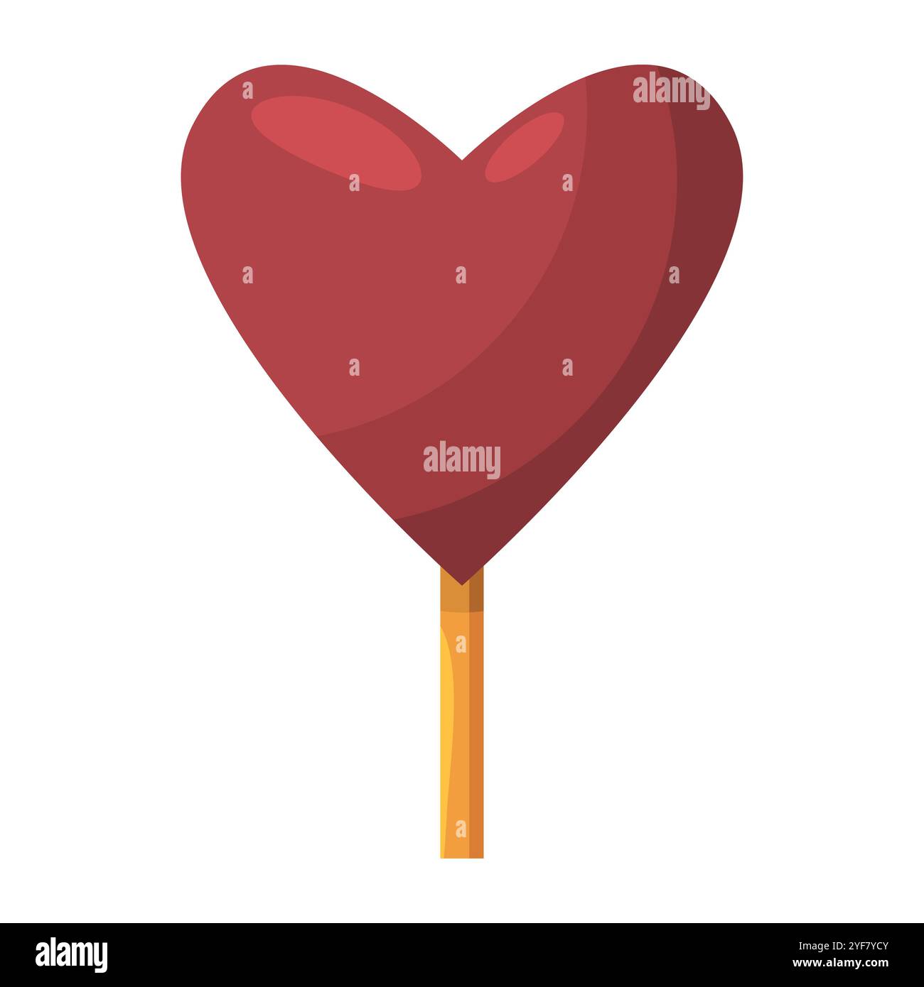 Un'illustrazione dettagliata di un lecca lecca a forma di cuore con un vivace top rosso caramellato, caratterizzato da luci rosse più chiare per un aspetto lucente. Il gradiente Illustrazione Vettoriale