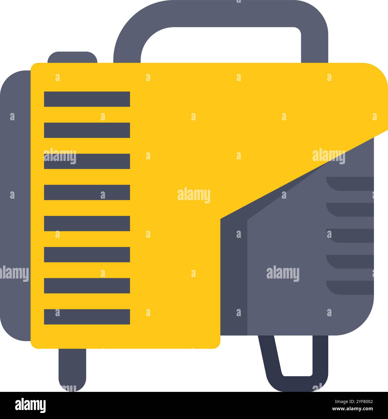 Generatore portatile giallo e grigio che fornisce elettricità, ideale per viaggi in campeggio o interruzioni di corrente Illustrazione Vettoriale