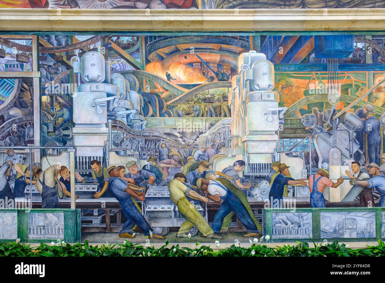 Detroit Industry Murals, affreschi del pittore messicano Diego Rivera operai della Ford Motor Company, Detroit Institute of Arts, USA Foto Stock