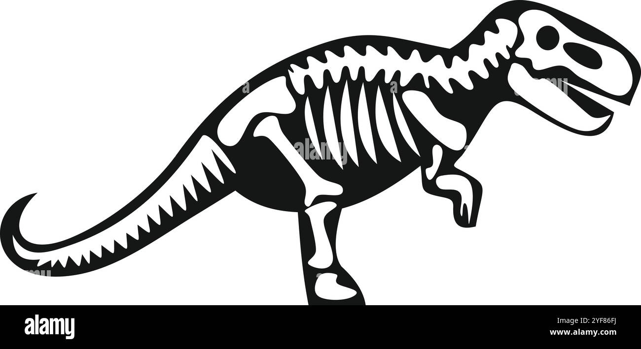 Lo scheletro del Tyrannosaurus rex cammina, ossa di dinosauro, icona paleontologica Illustrazione Vettoriale