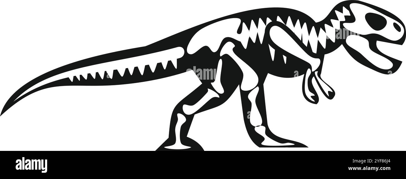 Vista laterale dello scheletro del tyrannosaurus rex, perfetto per paleontologia, storia o progetti preistorici Illustrazione Vettoriale