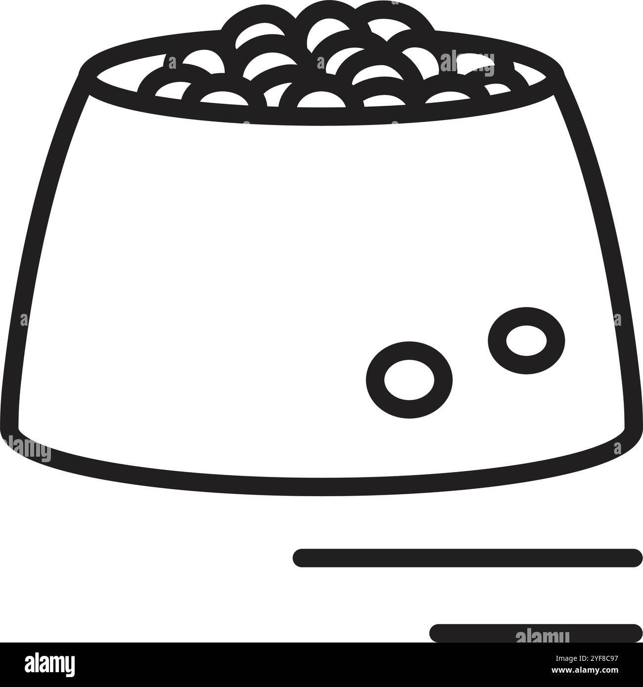 Cibo per animali domestici in un recipiente, icona della linea nera, tratto modificabile, spessore della linea pari a 100 px, dimensione del segno pari a 3400x3400 px, illustrazione monocromatica vettoriale singola Illustrazione Vettoriale