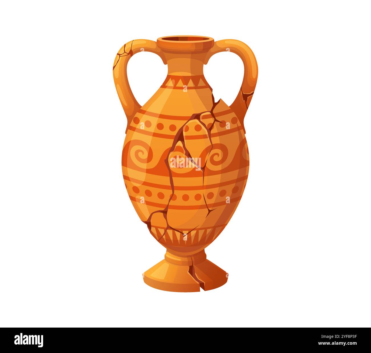 Vaso antico o caraffa antica e vaso di anfora in ceramica del museo, vettore di cartoni animati. Vaso greco antico o brocca romana caraffa di argilla con ornamento su crepe spezzate, brocca in ceramica antica per archeologia Illustrazione Vettoriale