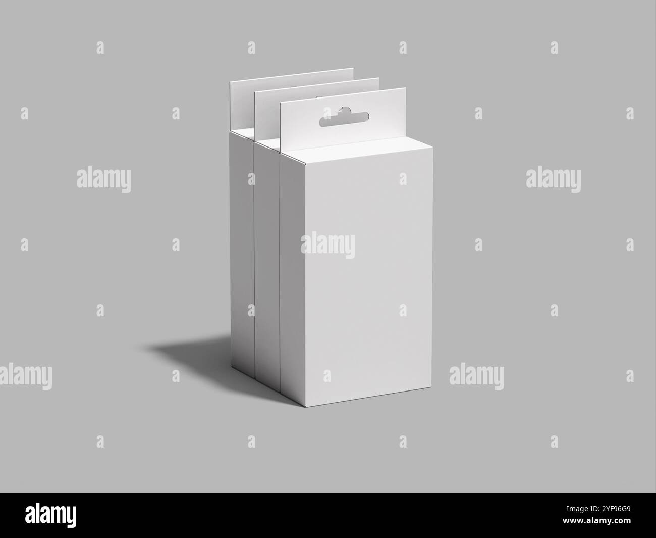 Mockup di imballaggio scatola di sospensione vuota con rendering 3D. Foto Stock
