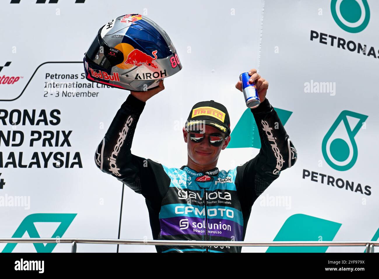 kuala lumpur, Malesia. 3 novembre 2024. David Alonso del CFMOTO Gaviota Aspar Team ha fatto la storia al Petronas Grand Prix di Malesia vincendo la malese Moto3 e rivendicando anche una tredicesima vittoria della stagione a kuala lumpur, Malesia. Crediti: Ranjith Kumar/Alamy Live News. Foto Stock