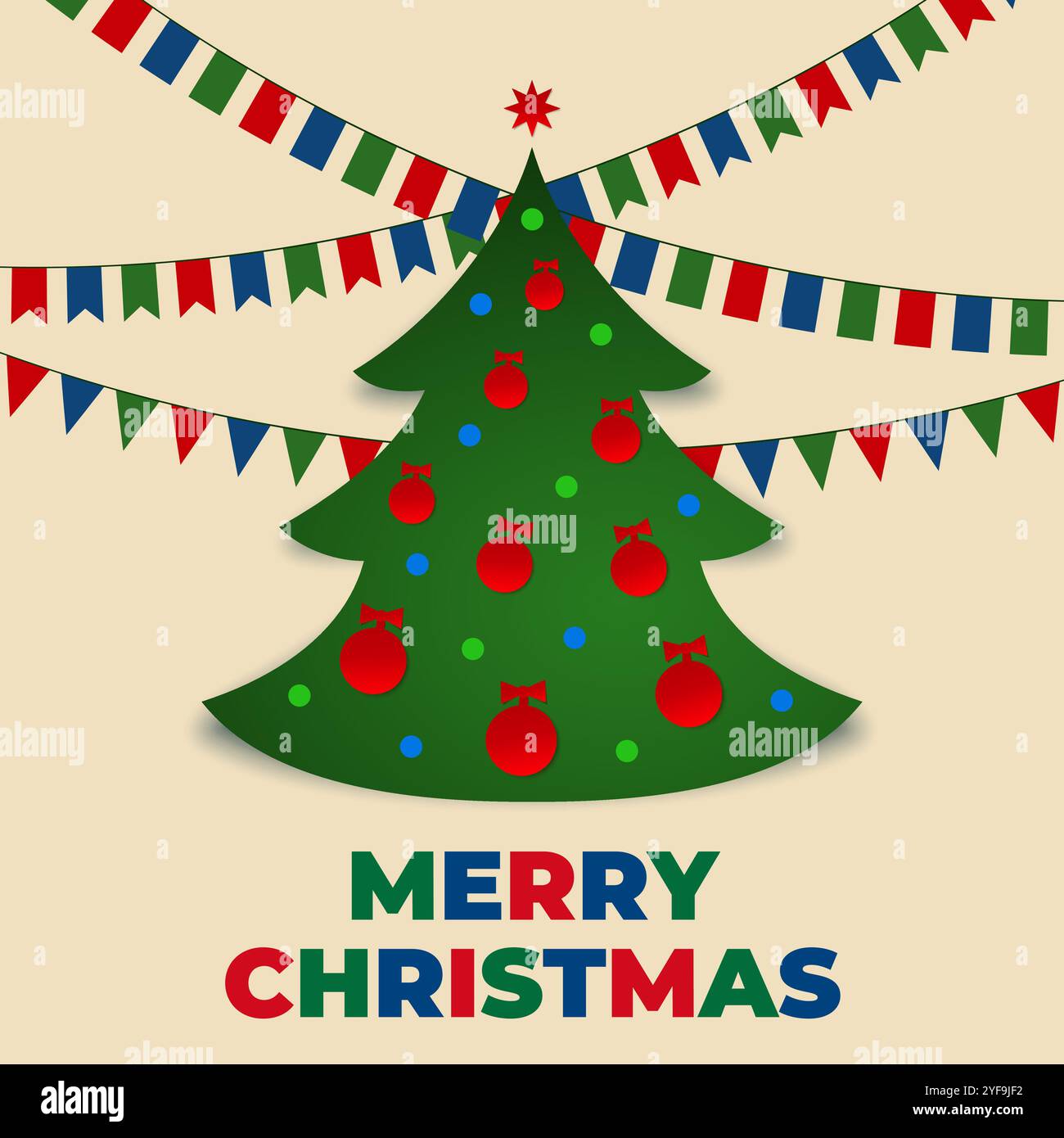 Auguri di buon natale, poster, striscione. Albero di Natale, garland, palle. Design creativo per cartoline, inviti, biglietti d'auguri, sfondo. Par Illustrazione Vettoriale