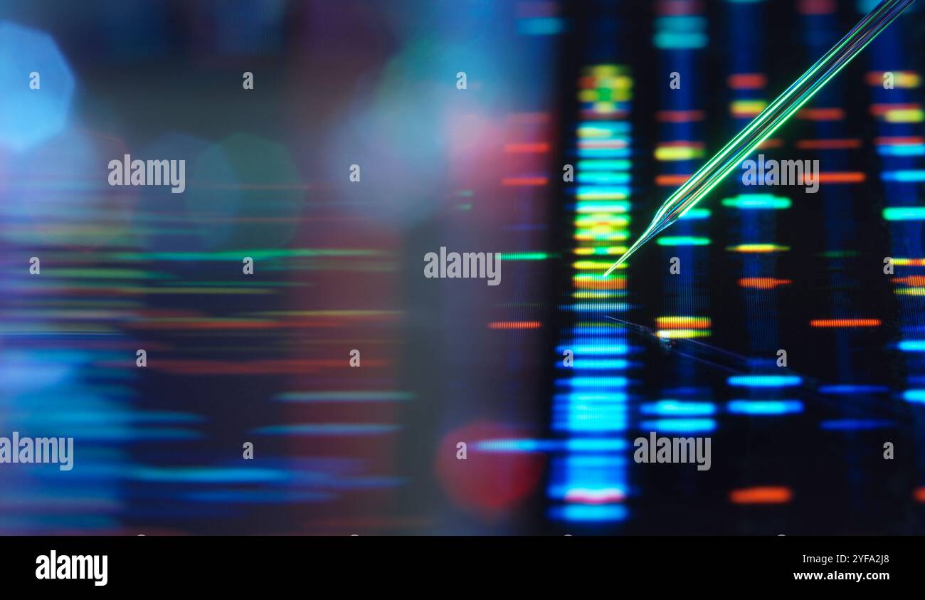 Gene editing, immagine concettuale di una micropipetta che modifica il DNA umano. Foto Stock