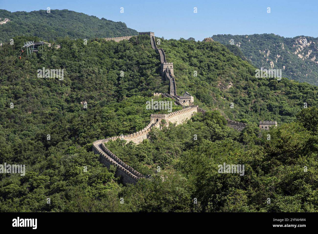 La famosa grande Muraglia Cinese, una delle sette meraviglie del mondo nella sezione di Mutianyu fuori Pechino Foto Stock