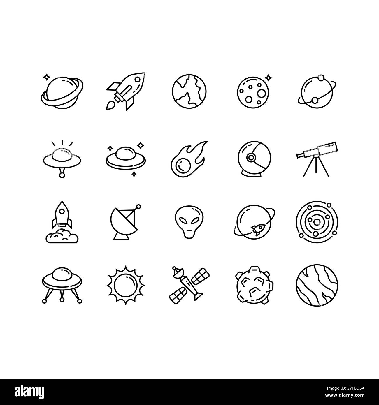 Design del set di icone Best Outline Planet Illustrazione Vettoriale