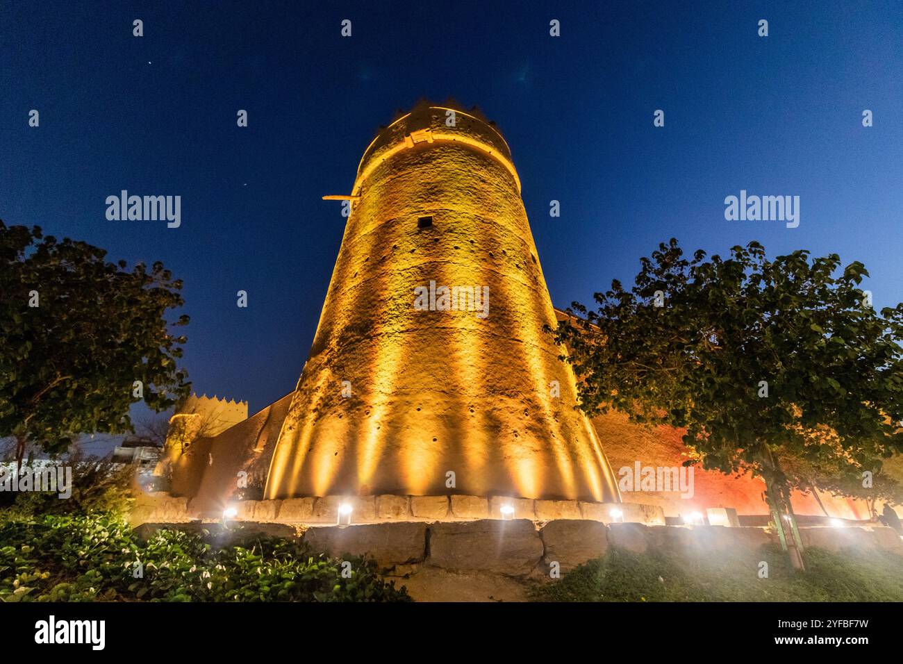 Vista serale del forte Masmak a Riyadh, Arabia Saudita Foto Stock