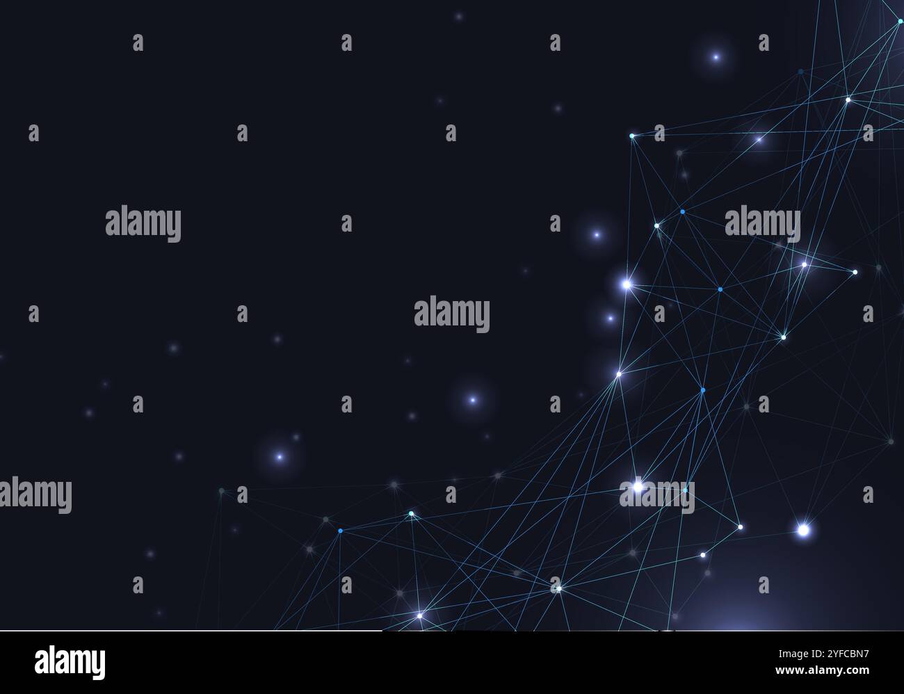 Vettore astratto che splana molecole luminose con punti e linee su sfondo blu Illustrazione Vettoriale