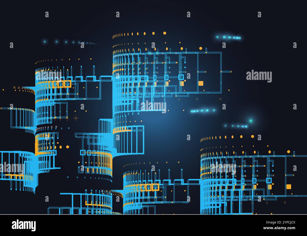 Zona finanziaria e commerciale della città moderna sfondo notturno Illustrazione Vettoriale