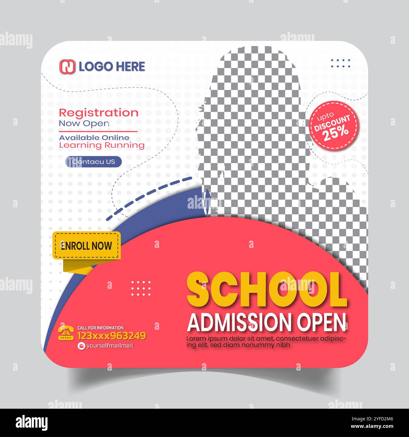 Stilo scolastico per bambini Social Media Post Design Banner Illustrazione Vettoriale