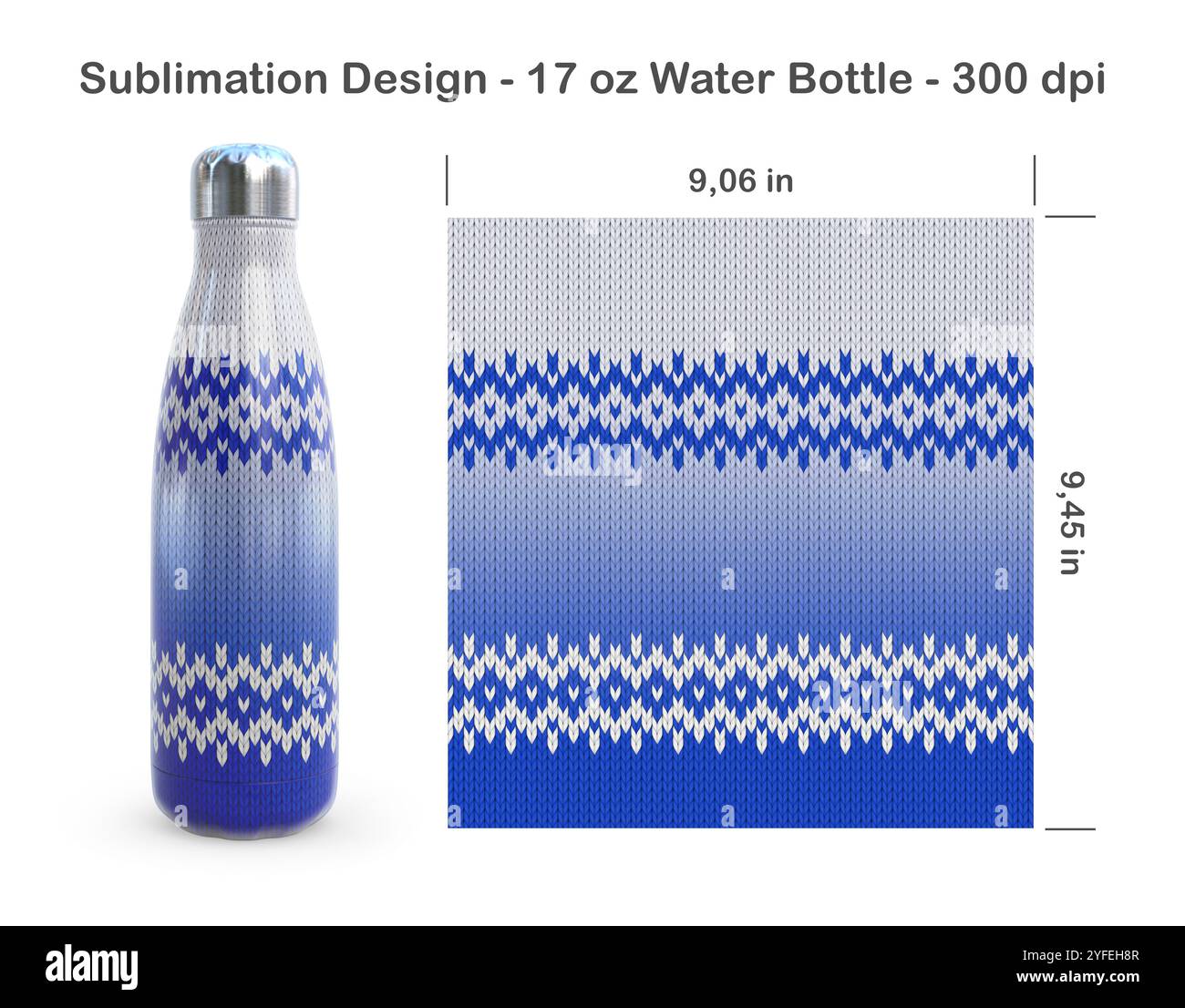 Motivo ombre lavorato a maglia. Modello di sublimazione senza cuciture per bottiglia d'acqua da 17 once. Illustrazione della sublimazione. Senza cuciture da bordo a bordo. Confezione completa. Foto Stock