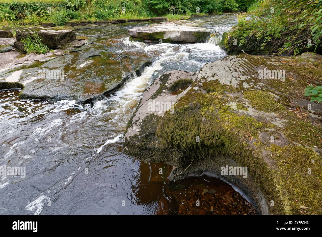 Pots of Gartness Waterfall on Endrick Water, near Killearn, Stirlingshire, Scotland, UK, luglio 2024. Foto Stock