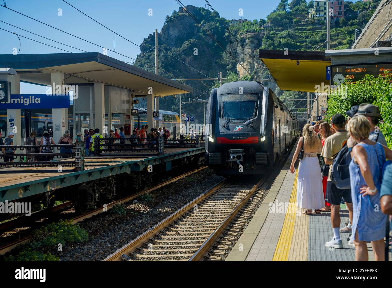 La stazione ferroviaria di Corniglia, cinque Terre, provincia di la Spezia, parte della regione Liguria, Italia settentrionale. Foto Stock