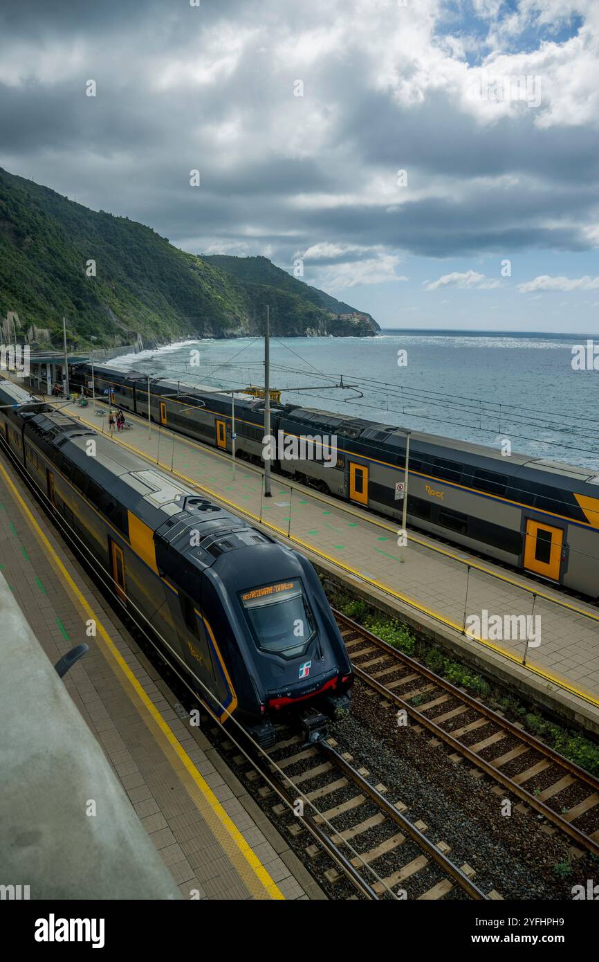 La stazione ferroviaria di Corniglia, cinque Terre, provincia di la Spezia, parte della regione Liguria, Italia settentrionale. Foto Stock