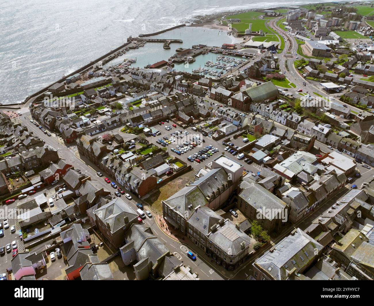 Vista aerea con drone di Arbroath Angus Foto Stock