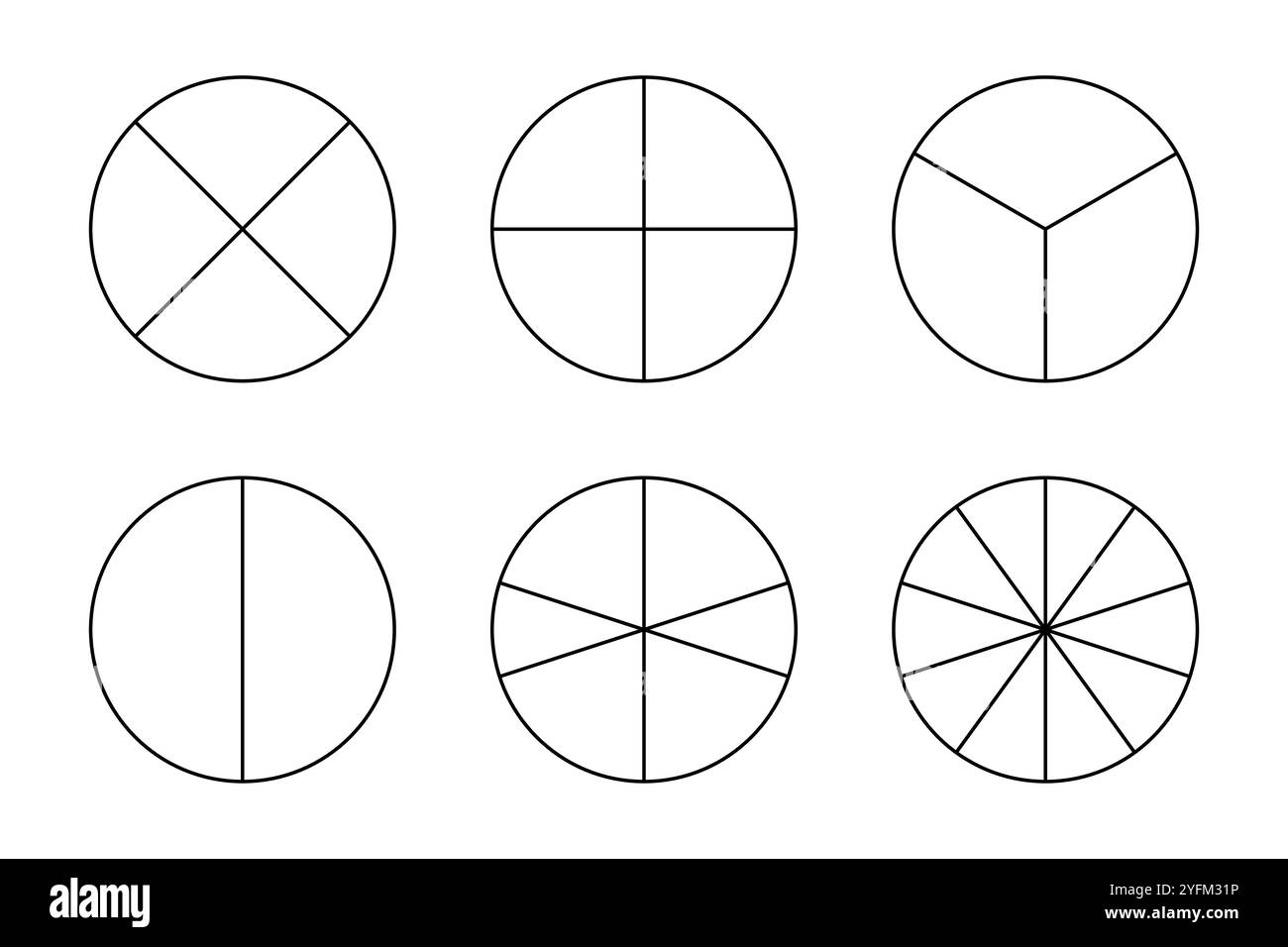 Frazioni semplici illustrate con cerchi. Illustrazione Vettoriale