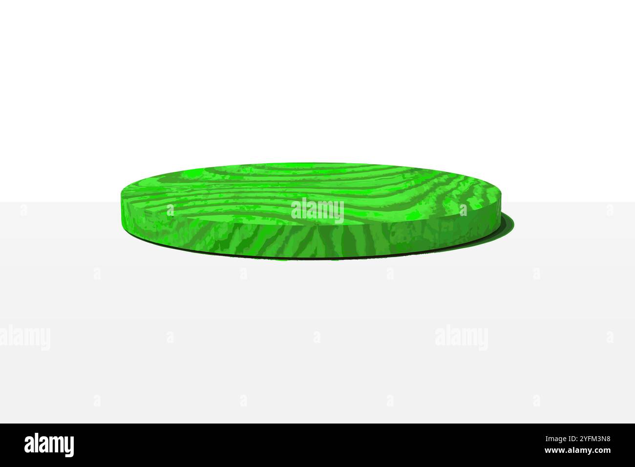 Piattaforma circolare verde vibrante con design a grana di legno. Illustrazione Vettoriale