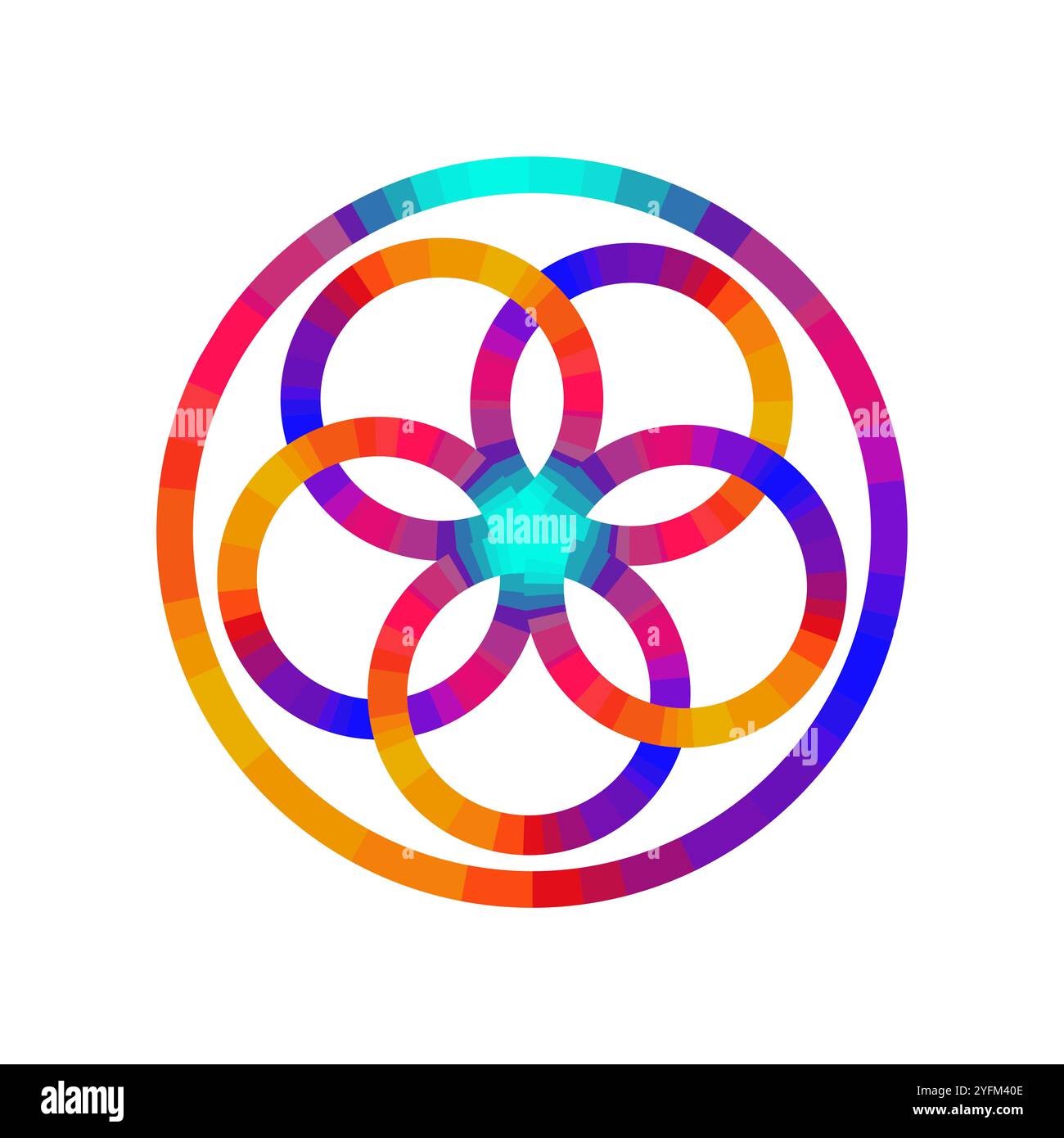 Design vivace e colorato con cerchi interconnessi. Illustrazione Vettoriale