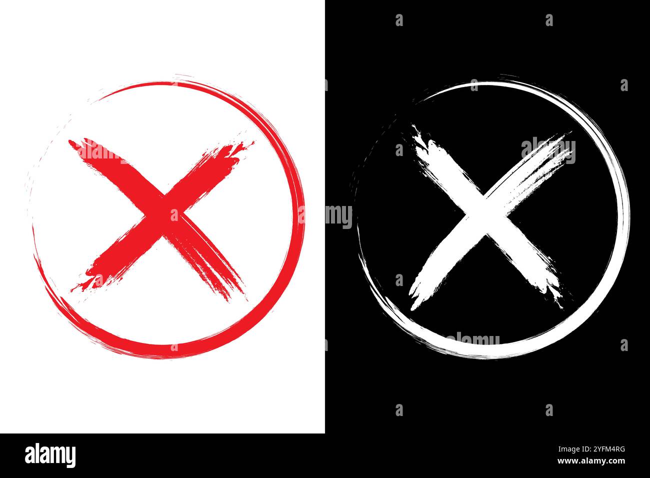 Pennello rosso e bianco traccia X in un cerchio, perfetto per rifiuto o disapprovazione. Illustrazione Vettoriale