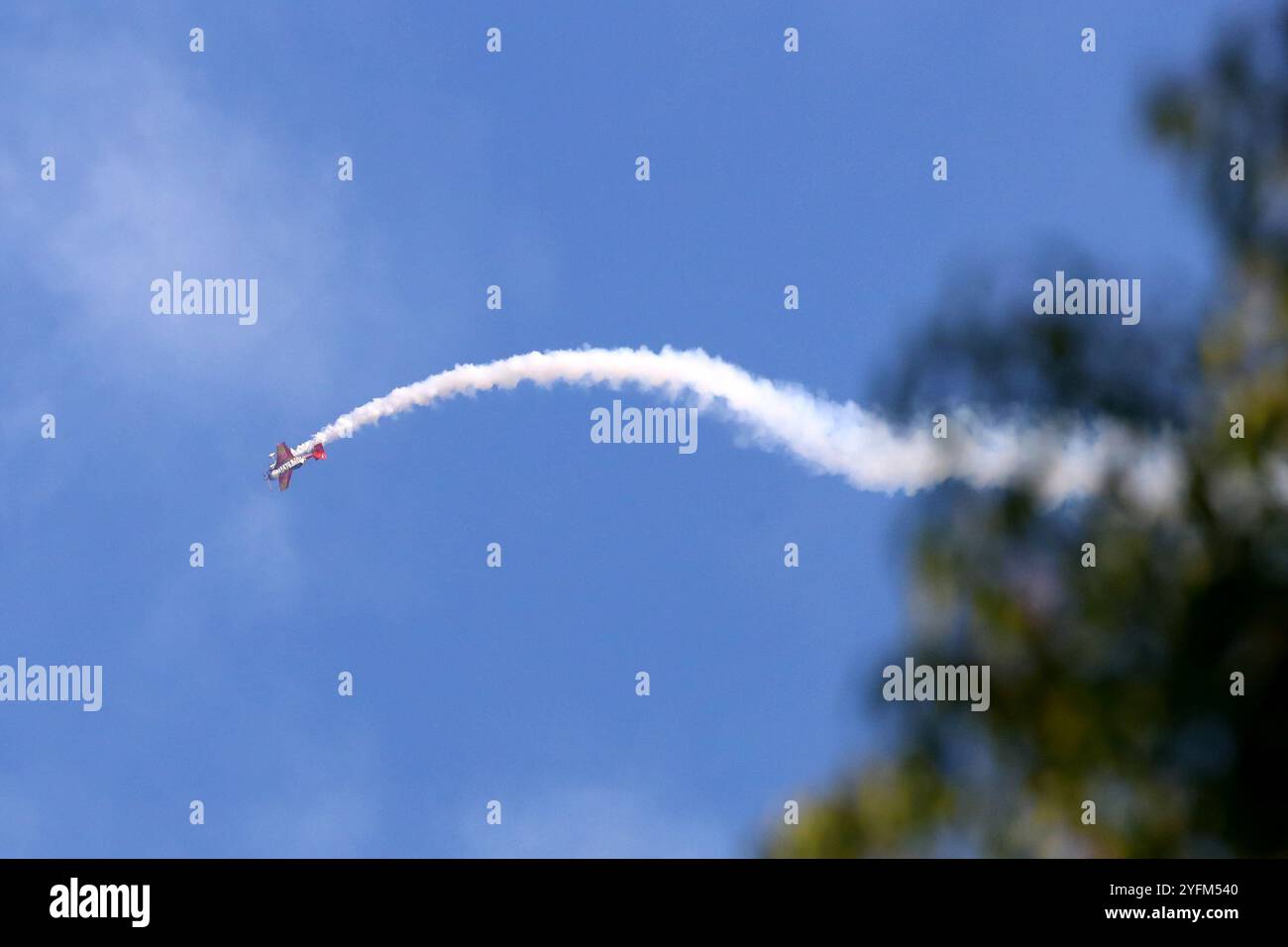 Un aereo sta facendo acrobazie fumose in volo. Nanchang, Cina.3 novembre 2024. La conferenza di volo Nanchang 2024 si è tenuta dal 2 al 4 novembre presso l'aeroporto Yaohu di Nanchang, provincia di Jiangxi. Diverse eccellenti squadre cinesi e straniere sono state invitate a eseguire spettacoli di volo acrobatico come fumo, fuochi d'artificio e formazione, attirando un gran numero di spettatori. L'evento si è svolto a Nanchang, provincia di Jiangxi, il 3 novembre 2024. Crediti: Liu Zhankun/China News Service/Alamy Live News Foto Stock