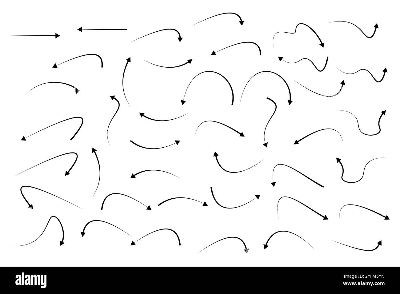 Icone a freccia disegnate a mano elementi di design a scarabocchio. Diverse icone a freccia disegnate a mano. Illustrazione Vettoriale