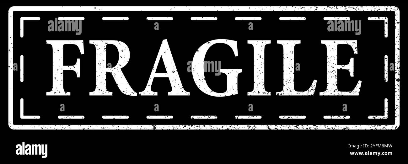 Etichetta "fragile" semplice in bianco e nero. Illustrazione Vettoriale