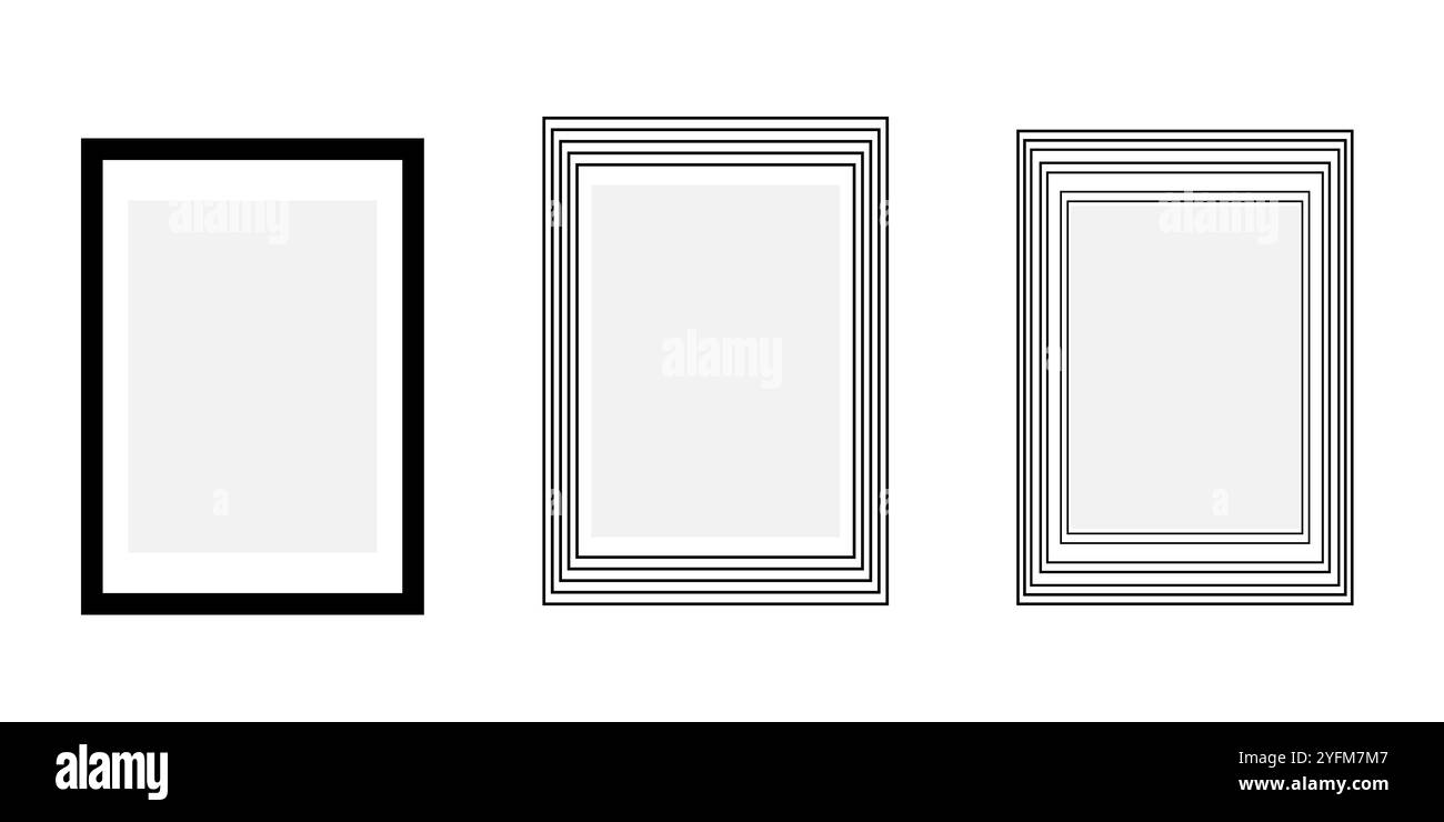 Cornici fotografiche vuote su sfondo bianco. Illustrazione Vettoriale