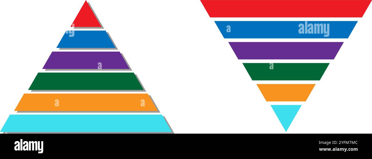 Grafici a piramide colorata e a imbuto per presentazioni aziendali. Illustrazione Vettoriale