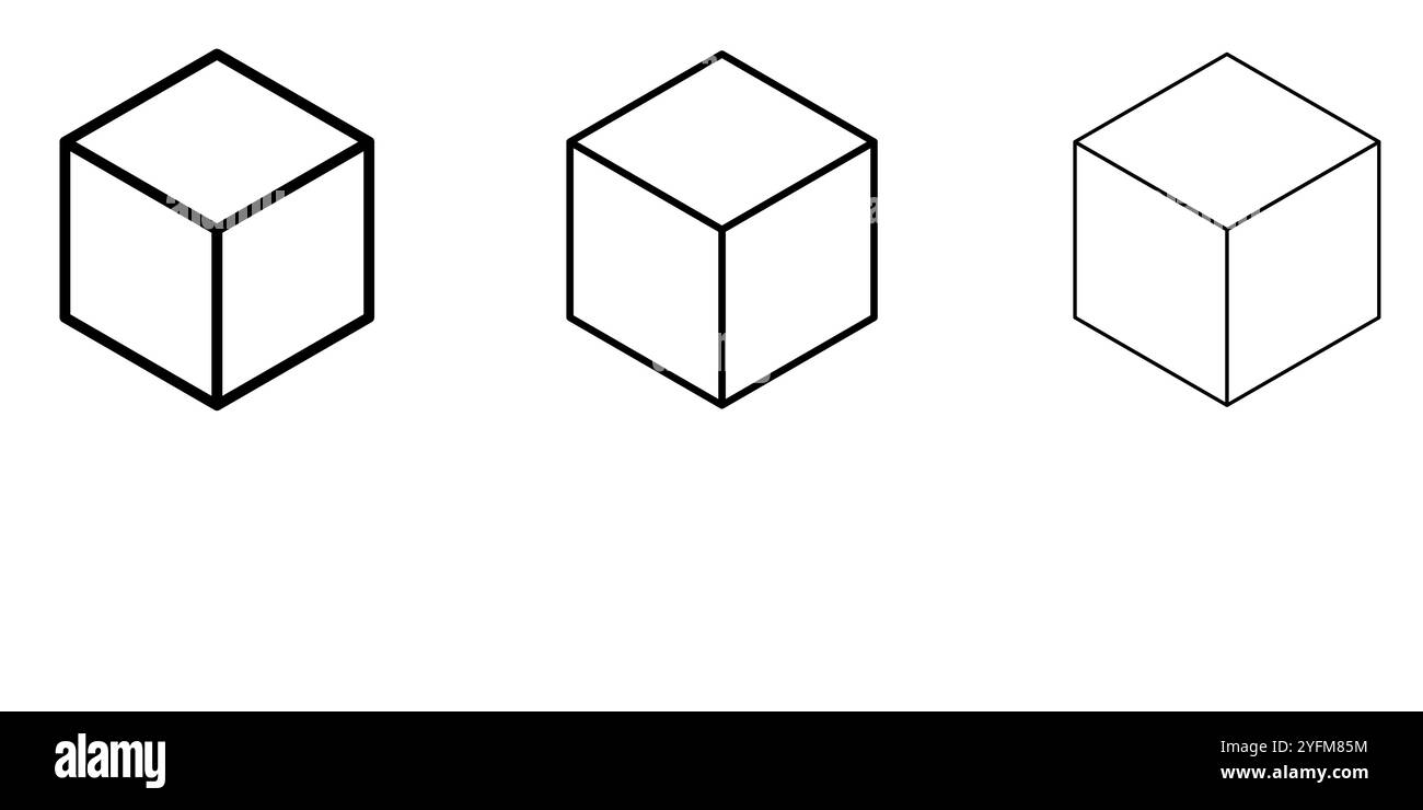 Tre semplici cubi neri su sfondo bianco. Illustrazione Vettoriale