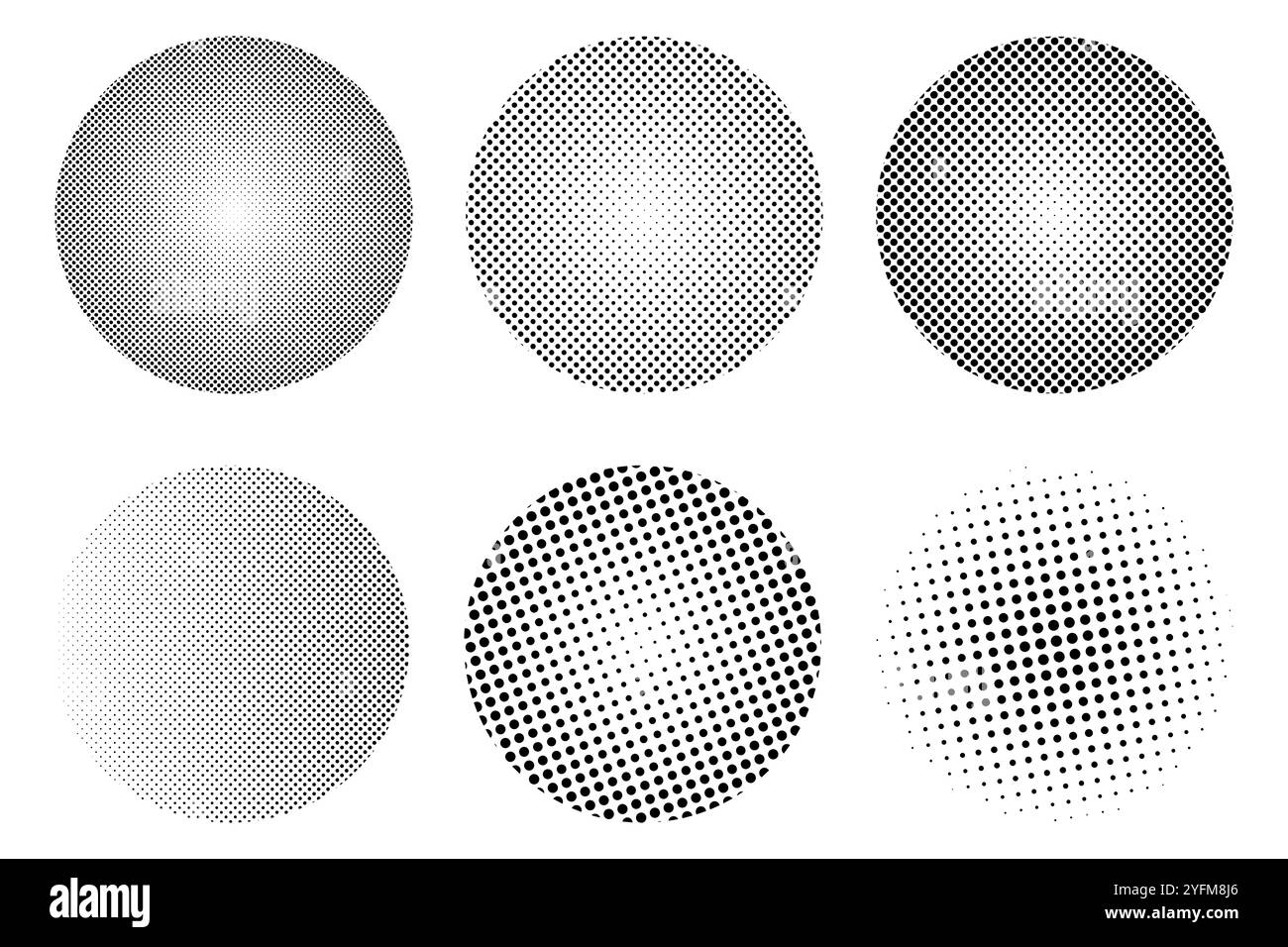 Set di sei gradienti mezzitoni circolari. Illustrazione Vettoriale