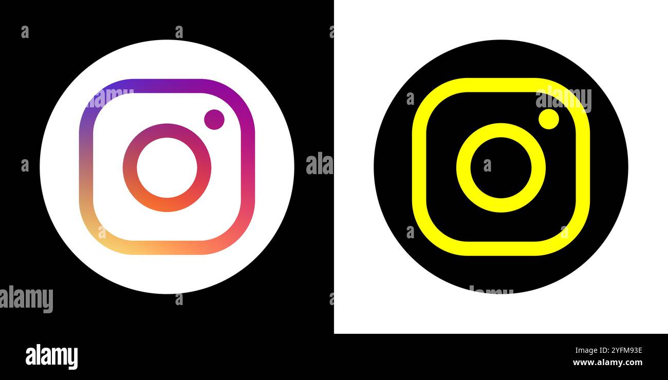 Confronto dei logo Instagram: Gradiente vs. Colore solido. Illustrazione Vettoriale