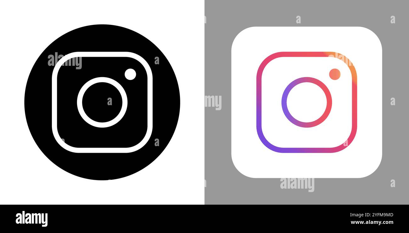 Confronto dei logo Instagram: Gradiente vs. Colore solido. Illustrazione Vettoriale