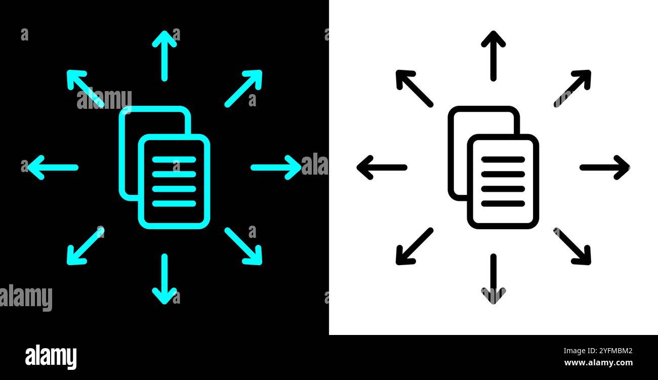 Icona Modern file Sharing (condivisione file moderna) con frecce che mostrano il trasferimento dei dati. Illustrazione Vettoriale