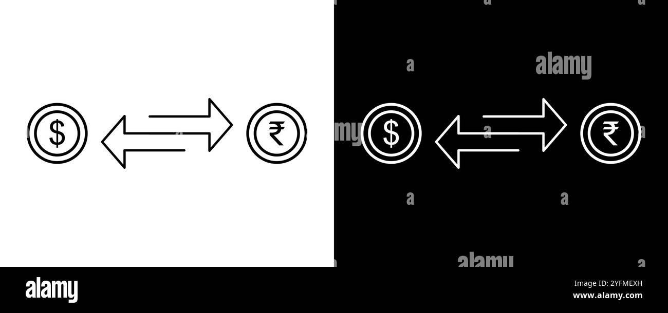 Simbolo del simbolo di cambio valuta. Icona della linea Dollar to Rupee. Illustrazione Vettoriale