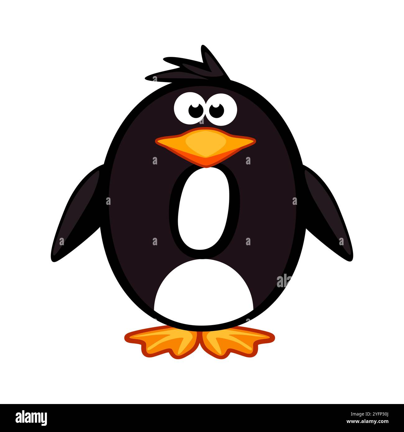 Il numero del cartone animato 0 come il pinguino, la figura Zero o la lettera O. cartone animato del numero con un concetto animale. Calligrafia, lettere, tipografia per la vostra istruzione Illustrazione Vettoriale