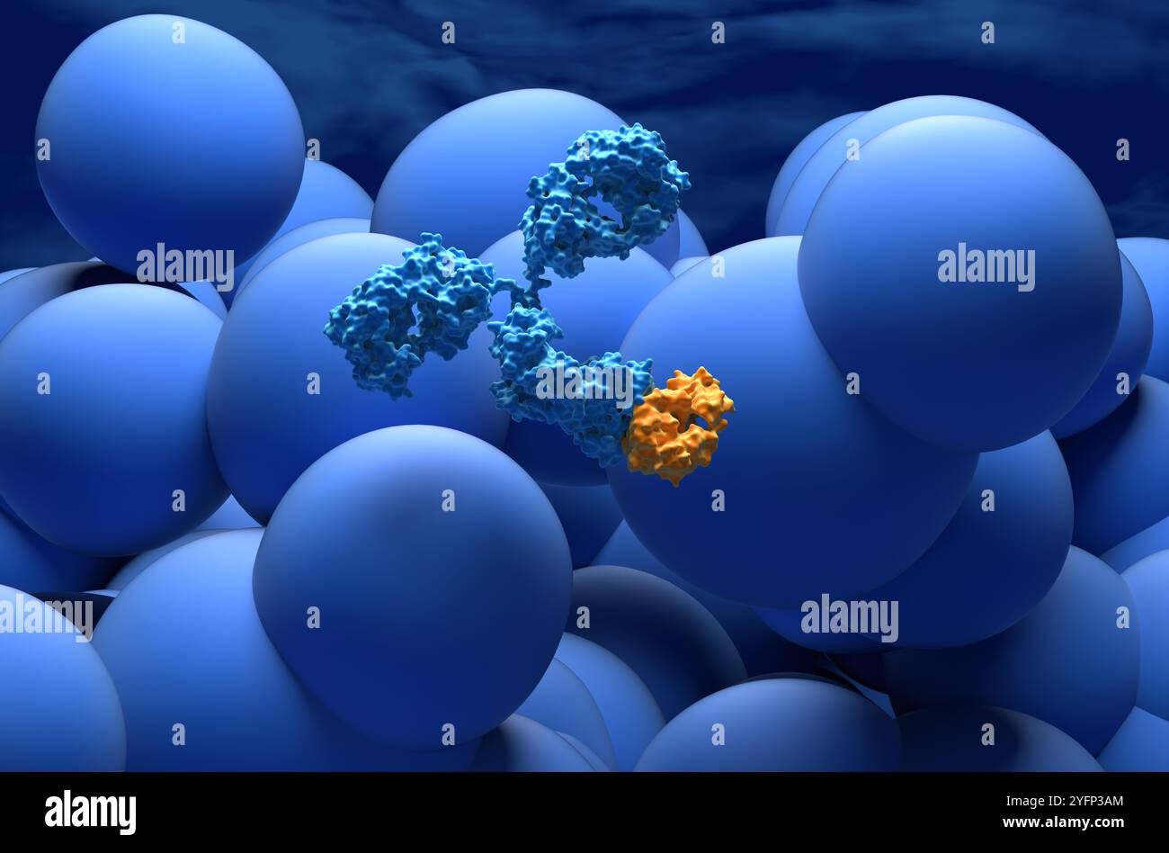 Terapia con anticorpi monoclonali in Glioblastoma multiforme - Vista ravvicinata illustrazione 3d. Foto Stock