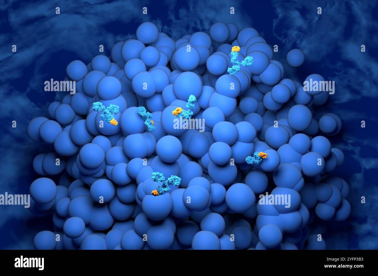 Terapia con anticorpi monoclonali in Glioblastoma multiforme - visualizzazione isometrica illustrazione 3d. Foto Stock
