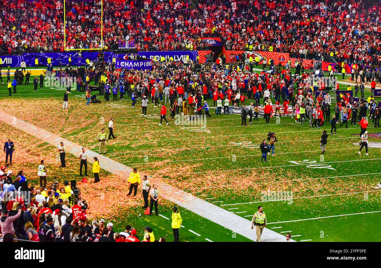 Las Vegas, Nevada, USA, 11 febbraio 2024 - i Kansas City Chiefs vincono il Super Bowl LVIII all'Allegiant Stadium di Las Vegas, Nevada, USA. Foto Stock