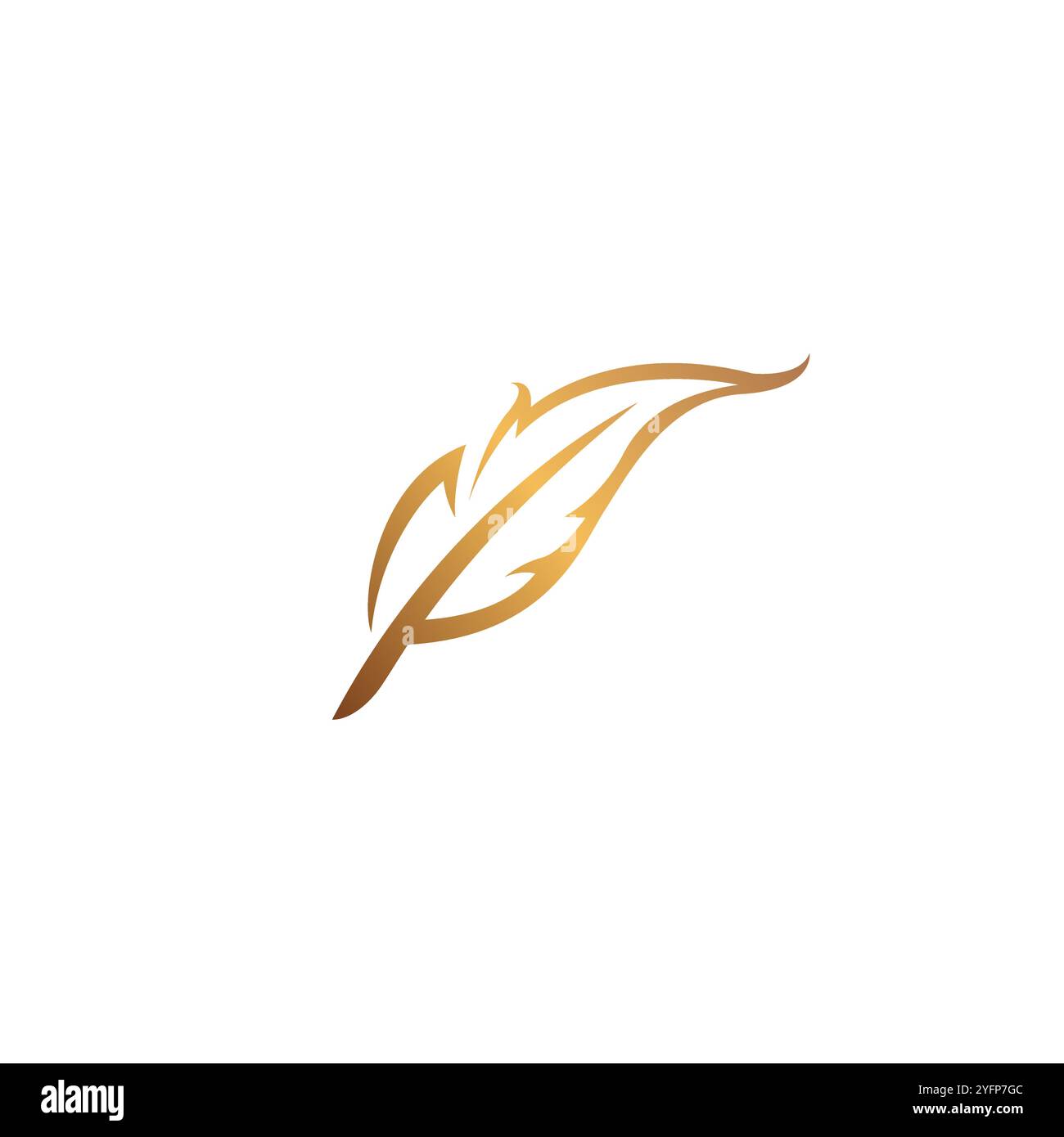 vettore con logo in piuma d'oro. design con icona a forma di piume Illustrazione Vettoriale