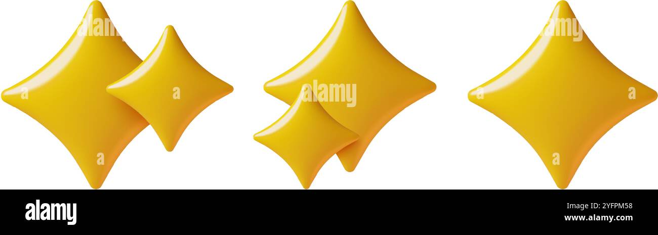 set emoji 3d a stella a 4 punte adesivi tridimensionali in plastica lucida giallo natalizio magici Illustrazione Vettoriale