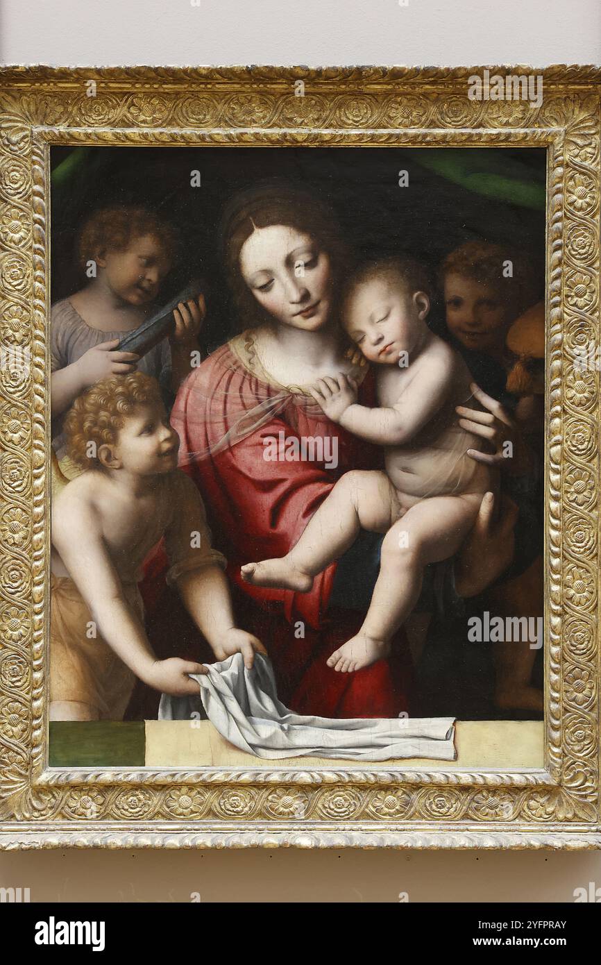 Museo del Louvre, Parigi, Francia. Bernardino Luini, il bambino Gesù addormentato. Olio su tavola trasferito su tela, intorno al 1525-1530 Foto Stock