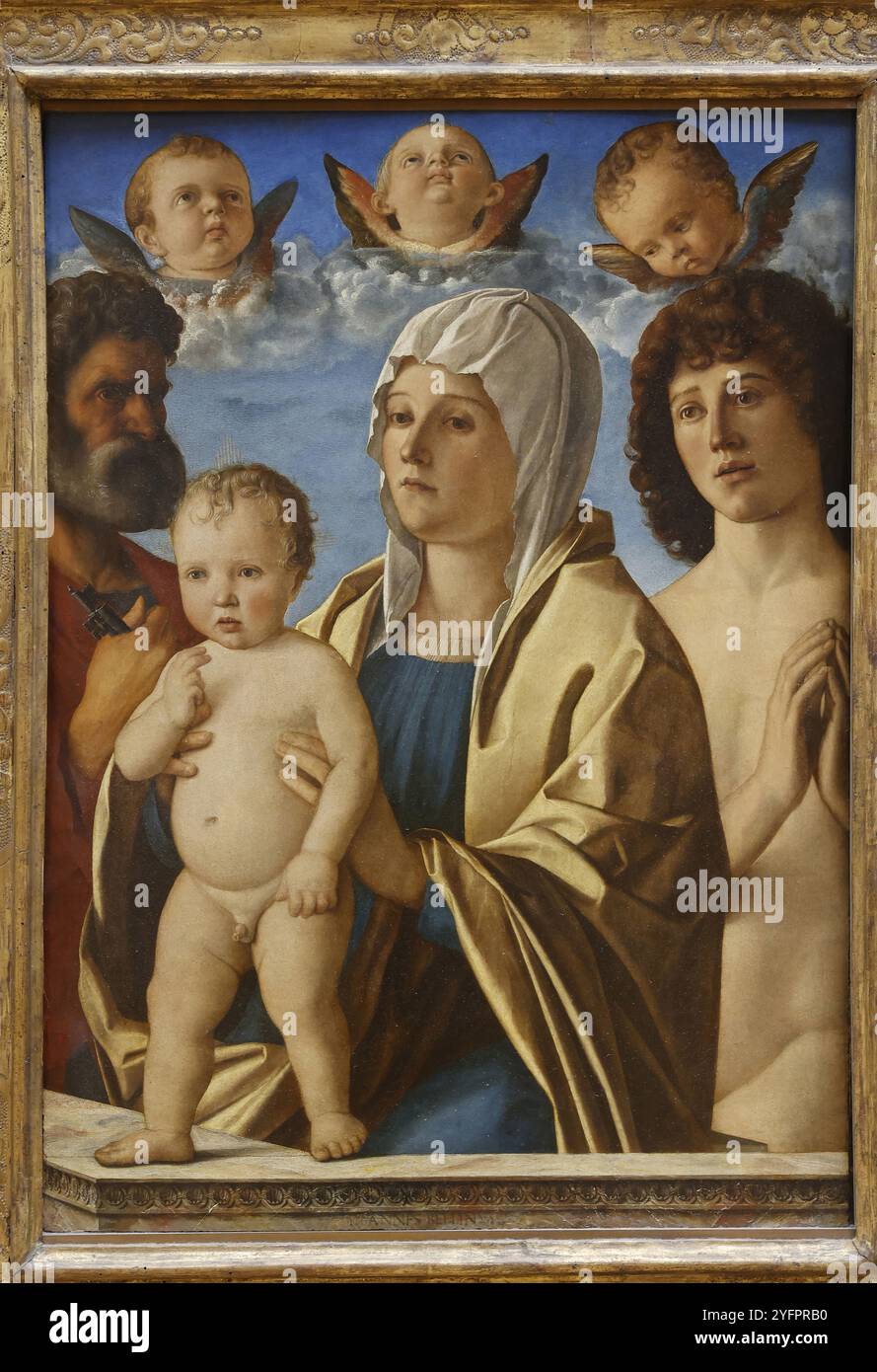 Museo del Louvre, Parigi, Francia. Giovanni Bellini, la Vergine Maria con Gesù tra San Pietro e San Sebastiano, olio su pioppo, c.1487 Foto Stock