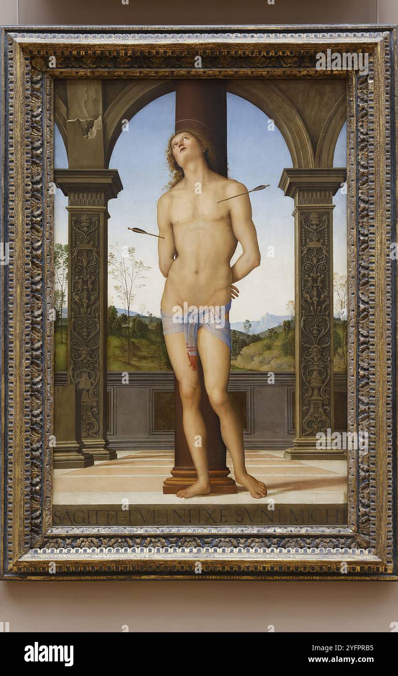 Museo del Louvre, Parigi, Francia. Pietro di Cristoforo Vannucci, detto Perugino, San Sebastiano, dipinto su tavola, intorno al 1490-1500 Foto Stock