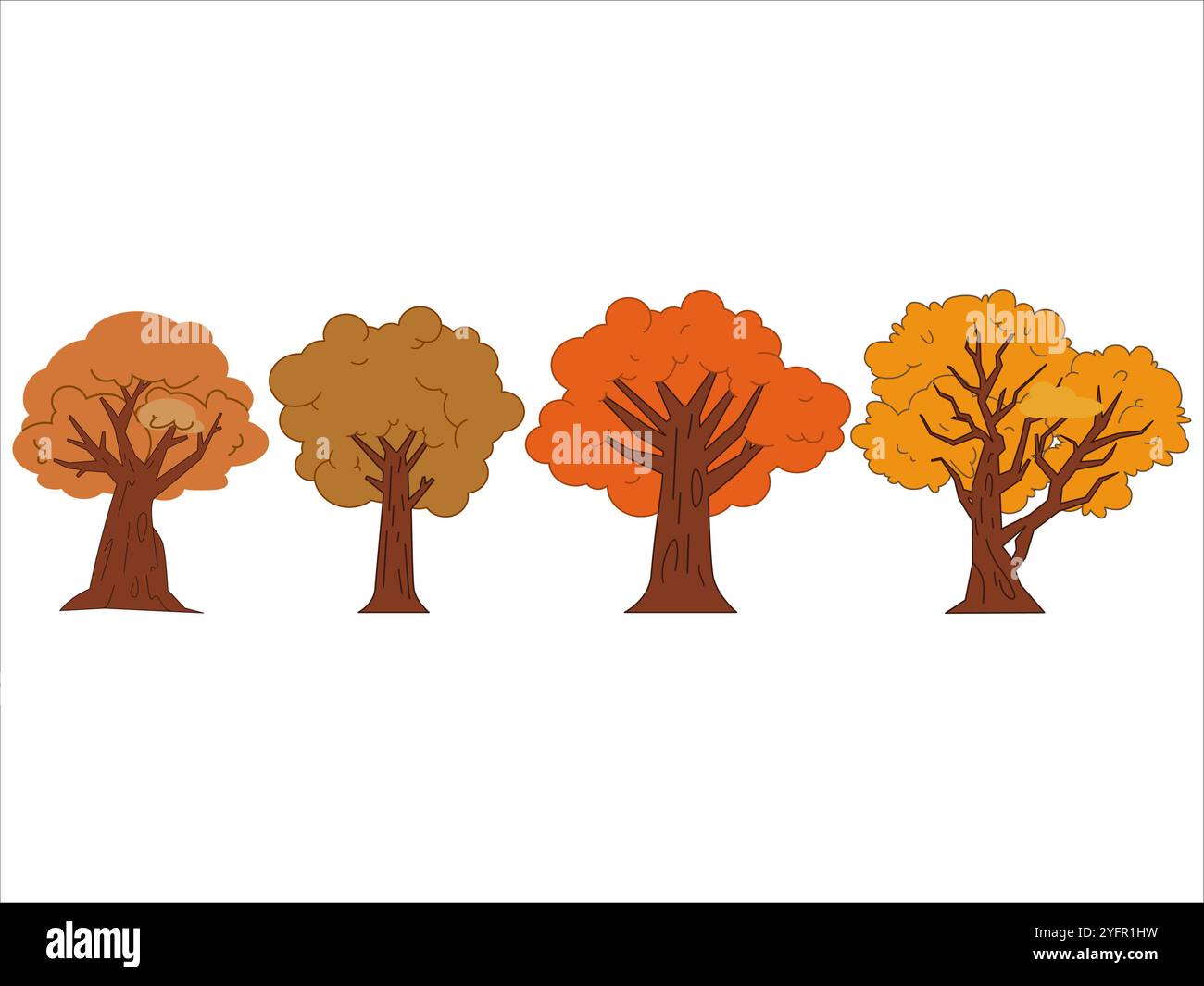 Stagione autunnale fase albero piante autunnali foresta botanica boschi naturali foglie colorate alberi naturali collezione floreale set icone di design Illustrazione Vettoriale